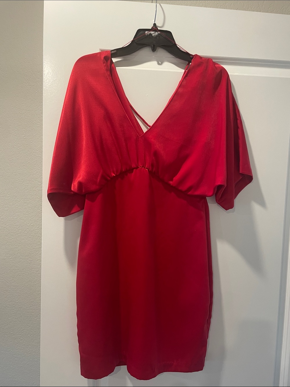 Aidan Mattox Red Satin V-Neck Mini Dress